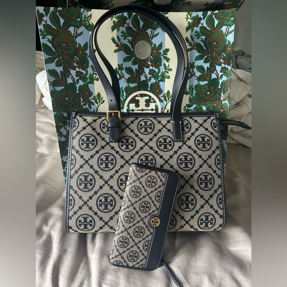 Tory Burch Small T Monogram Tote & matching wallet
